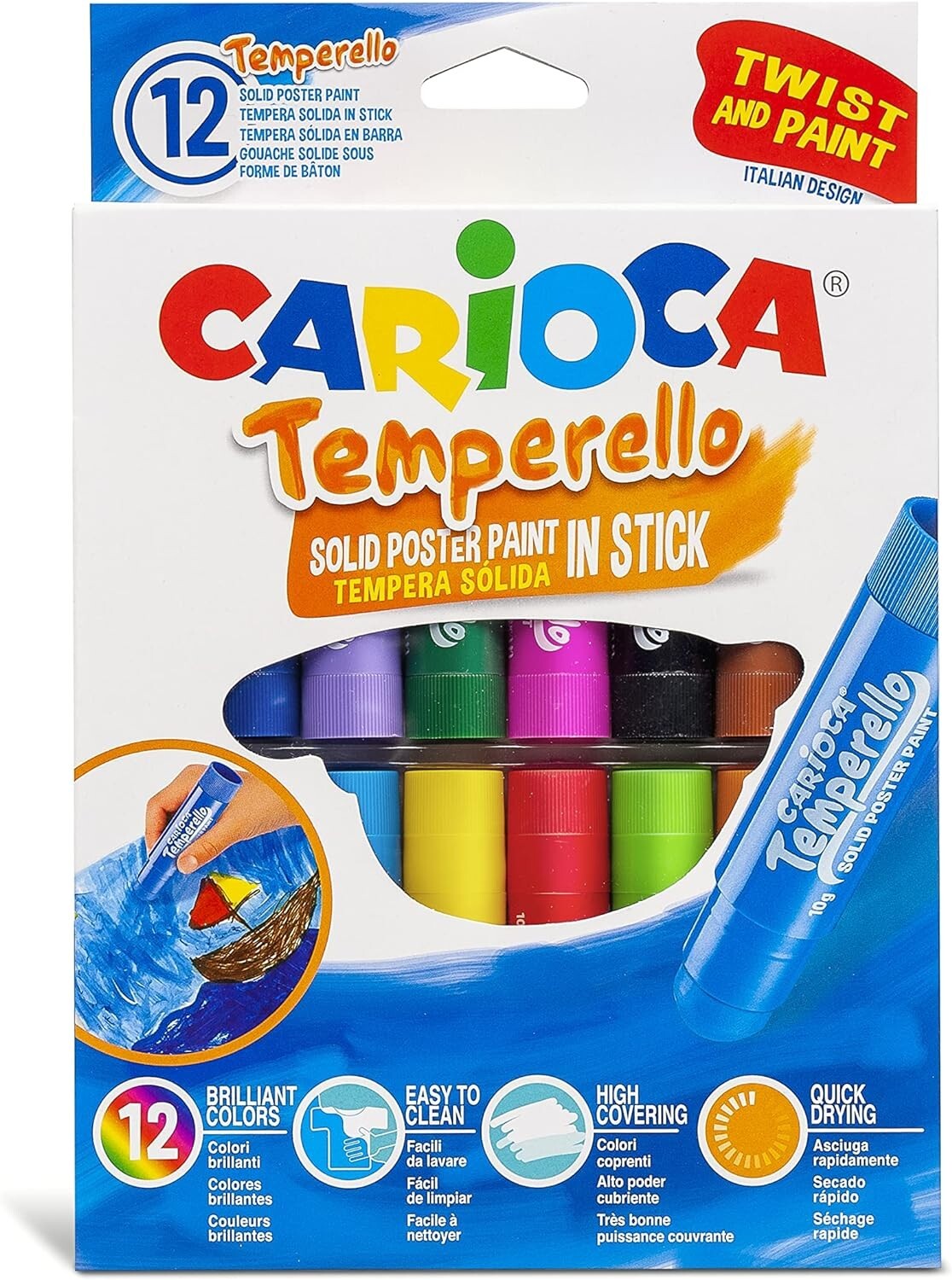 Tempera Solida in Stick Carioca Temperello Confezione da 12 Colori Assortiti