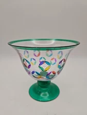  Art Glass Multi Color Etched Design Compote Pedestal  Bowl