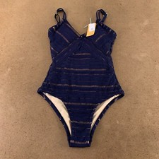 Kona Sol Women's Small 4-6 Navy Crochet High Coverage One Piece Swimsuit NWT