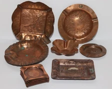 Vintage Lot of Copper Ashtrays Arizona Roadrunner, Alaska, Boy Scouts