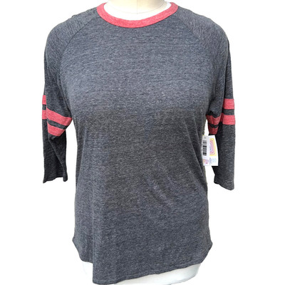 LuLaRoe NWT Tee Shirt Randy Womens 2XL Gray Peach Ringer Arm Stripe Jersey