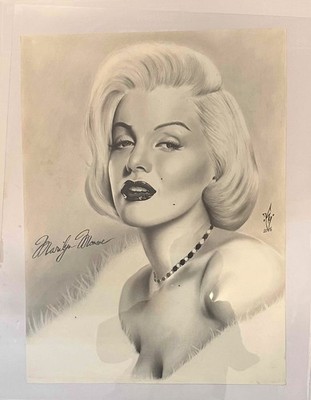 Marilyn Monroe Pencil / Charcoal Drawing Signed 24  X 18  Hollywood Actress Read