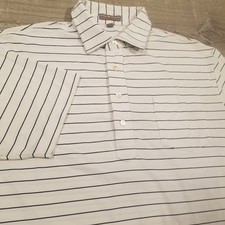 Peter Millar Summer Comfort Polo Shirt Mens Medium White Navy Blue Striped