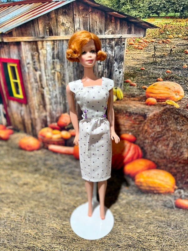 OOAK HANDMADE BARBIE  Sheath DRESS White and Purple Polka Dots FASHION ONLY
