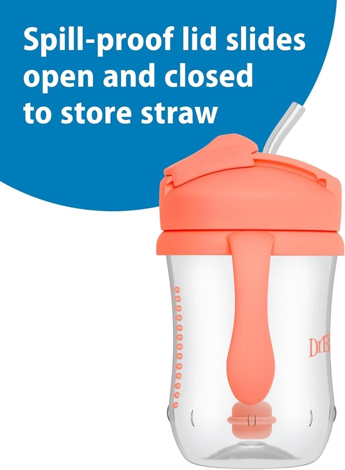 Dr. Brown's Milestones Bebé Primera Taza de Paja Taza para sorber 9oz Coral Libre de BPA Foto 4 de 4