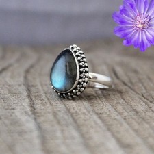Natural Labradorite Gemstone 925 Sterling Silver Handmade Jewelry Ring Gift For