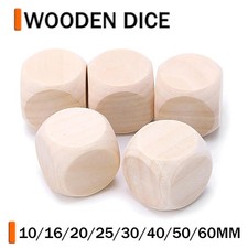 Wooden Dice 10/16/20/25/30/40/50/60 mm Plain Blank Cube Untreated RPG Craft