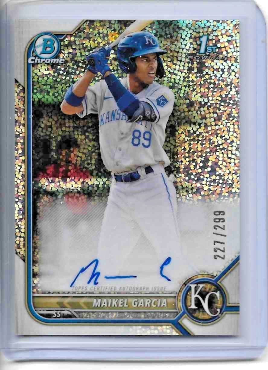 2022 Bowman Chrome Maikel Garcia 1st Speckle Refractor Auto #227/299 Royals