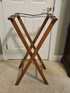 Vintage Restaurant Waitress Folding Server's Tray Stand in Walnut Finish 38"