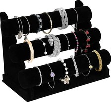 Velvet Bracelet Holder with 3 Tier Rack, Black Detachable Jewelry Display Stand