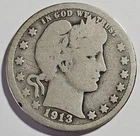 1913-P Barber Quarter 25c Coin ~ 90% Silver (A102)