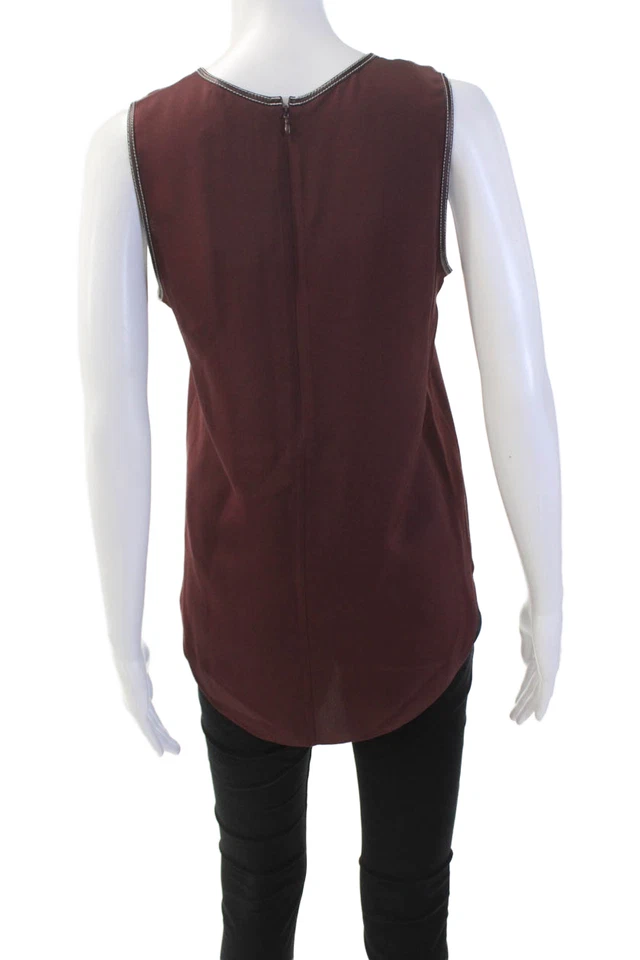 Blusa Theory feminina de seda gola redonda sem mangas vermelha escura tamanho P - Imagem 3 de 4