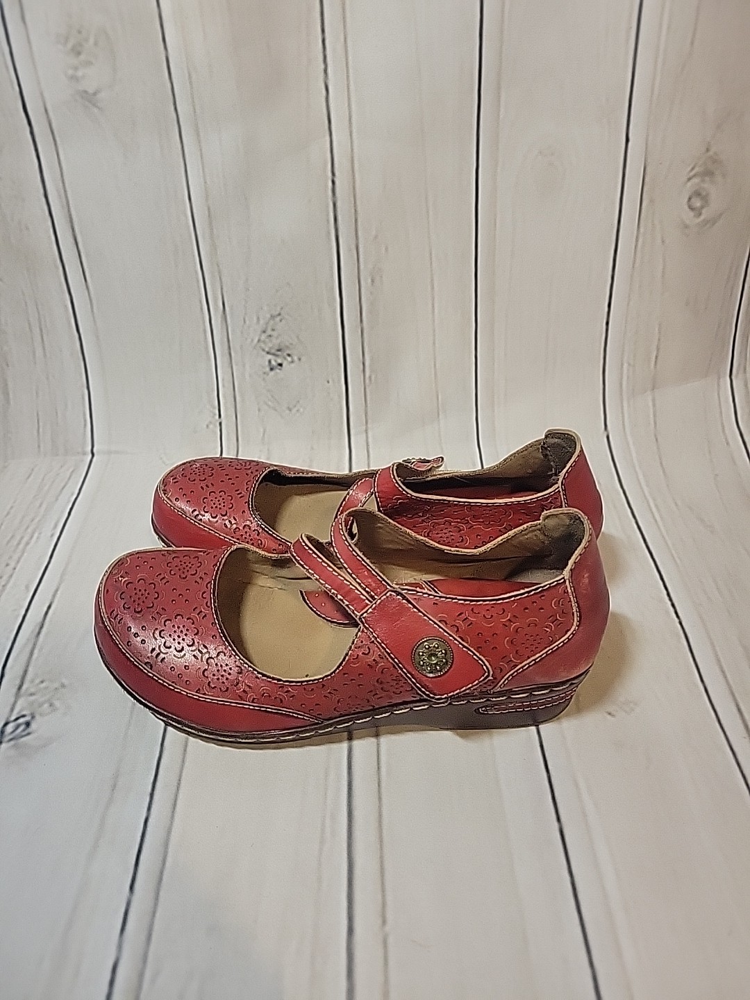 L'ARTISTE BY SPRING STEP Mamata Mary Jane Wedge Shoes Hook Loop EU40 US 9 Red