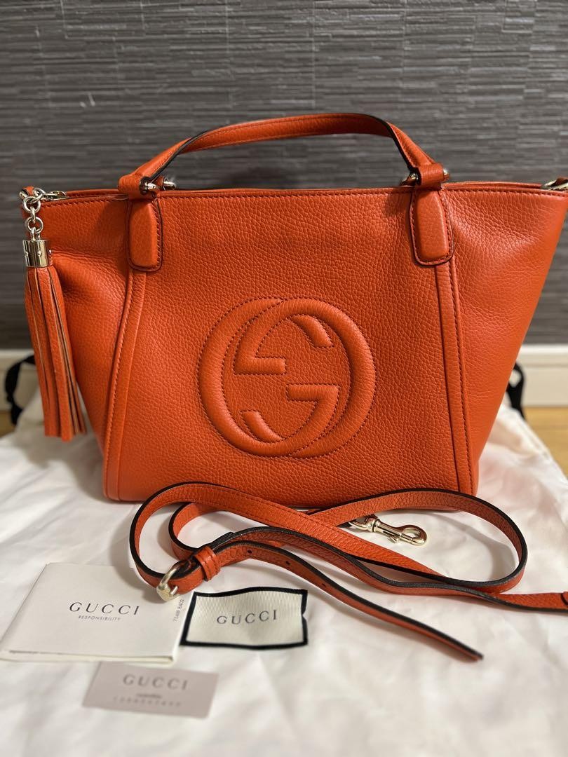GUCCI Soho Orange Leather 2WAY Shoulder Bag Handbag PG0G6D