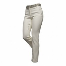 Escada Women  s White Beaded Waist Straight Dress Pants, Made in Italy, Size 44