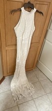 Fashion Nova White Sleeveless Halter Embroidered Gown Dress Size S Formal