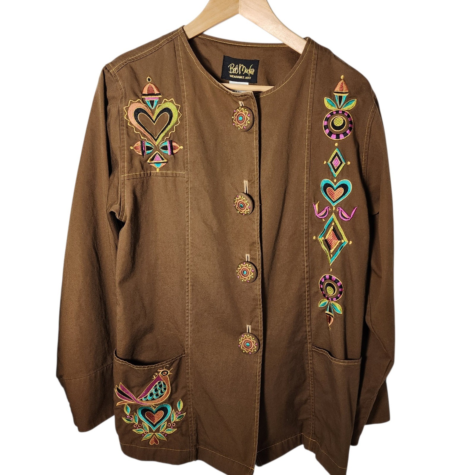 Bob Mackie Wearable Art Embroidered Brown Cotton … - image 1