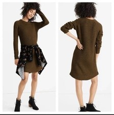 Madewell Heather Elm Green Brown Curved Hem Sweater Dress Wool Blend AC099 Boho
