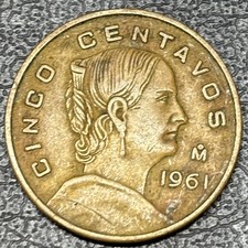 1961 Mo Mexico 5c Cinco Centavos VF-XF Josefa De Dominguez Bronze World Coin