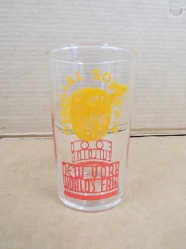 VINTAGE Art Deco 1939 New York World's Fair Food Building Glass 4.5" Tumbler