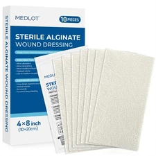 LotFancy Calcium Alginate Wound Dressing, 4”x8” Patches, 10 Count, Non-Stick