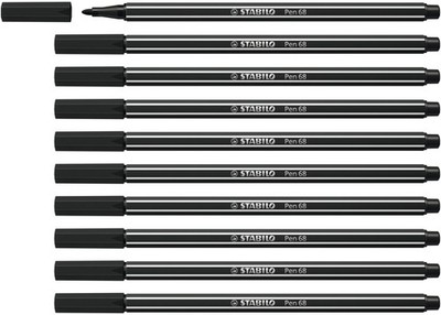10-Pack Black Premium Fibre-Tip Pen 68 Medium Point for Drawing Coloring