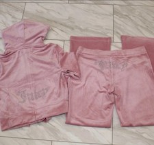 NWT JUICY COUTURE Velour Bling Tracksuit Hoodie  Pant Rose Pink Size L NEW