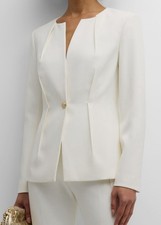 Elie Tahari Women's White The Zion Single-Button Cotton Pintuck Blazer Size 6