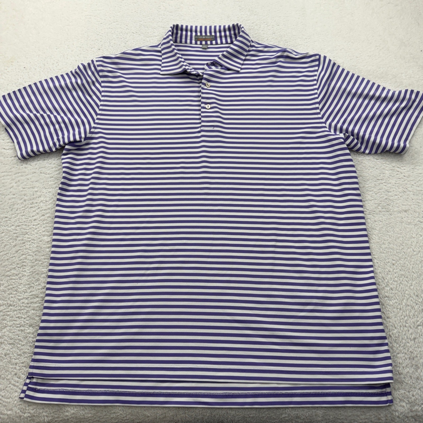 PETER MILLAR Mens XL Purple Stripe Golf Polo Shirt Summer Comfort Short Sleeve