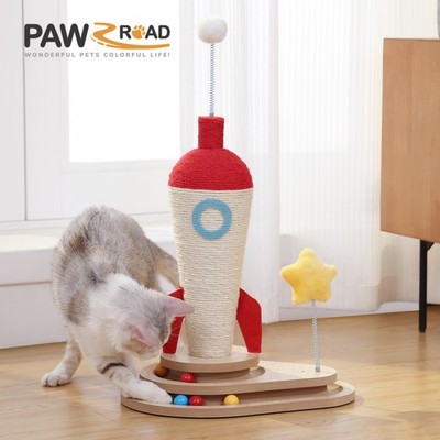 PAWZ Road Raketen-Katzenspielzeug aus Holz mit Sisal-Kratzstamm & Kugelbahn