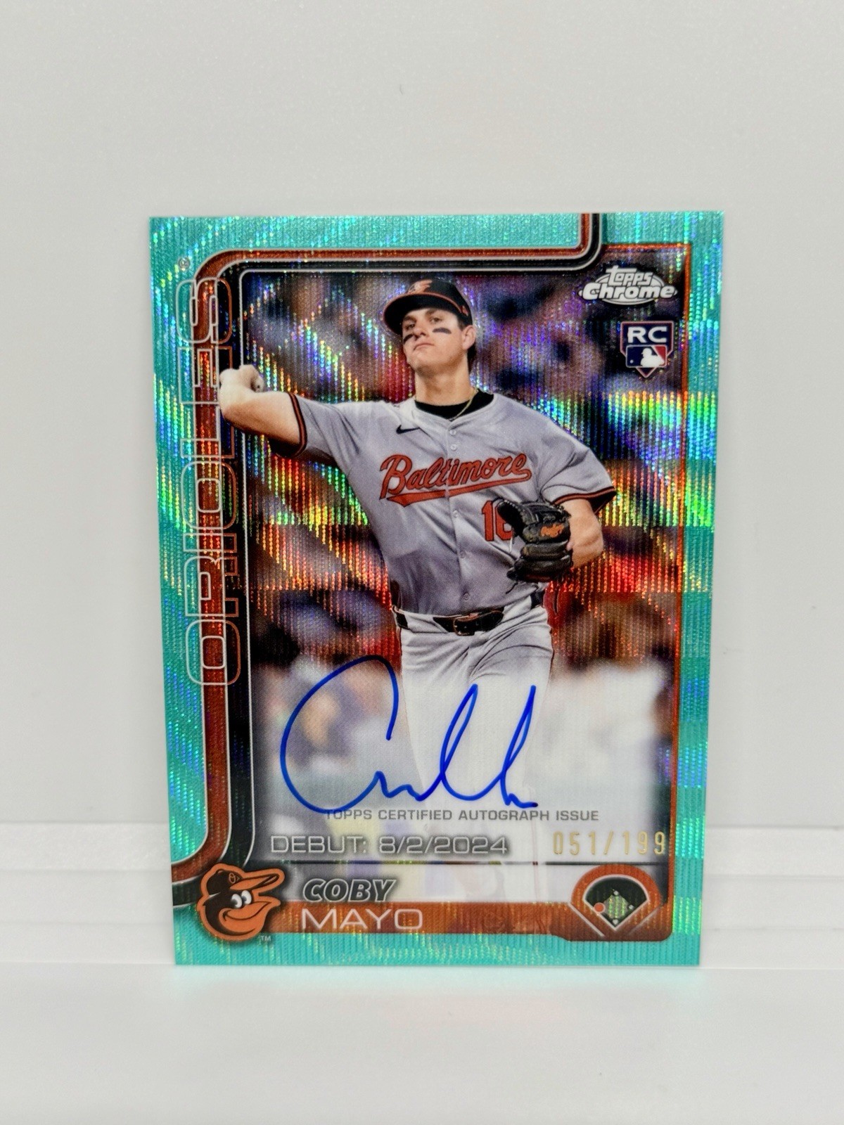 COBY MAYO Rookie Auto 2025 Topps Chrome Aqua Wave Refractor /199 Orioles #RA-CMA