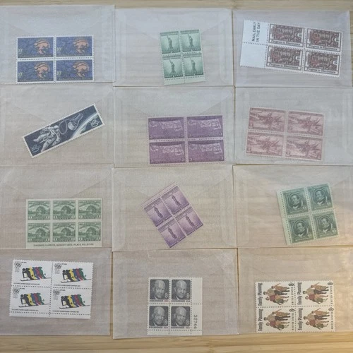 US Stamp Plate Block Lot 12 Blocks MNH MH Mint Collection Glassines Vintage
