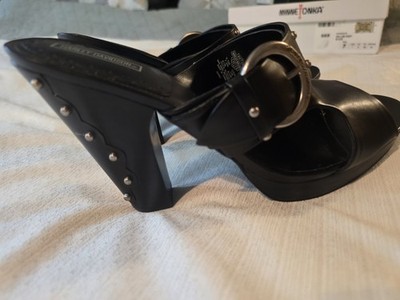 Womens Sz 9.5 Harley Davidson Lucy Open Toe High Heel Sandals Black Pumps NIB