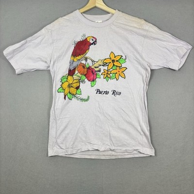 Vintage Puerto Rico Parrot Flowers Graphic T Shirt Single Stitch Size Small 80s