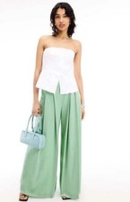 BOSS Light Green Wide Leg Pleated Trousers High Waist Pants SIZE 6