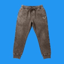 True Religion Mens Size XL Logo Fleece Cuffed Ankles Java Brown Washed Joggers