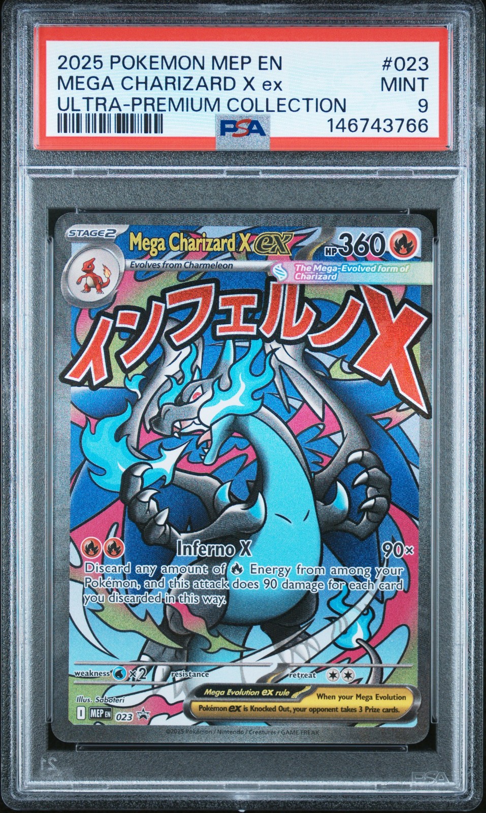 2025 POKEMON MEP EN-ME BLACK STAR PROMO #023 MEGA CHARIZARD X EX PSA 9