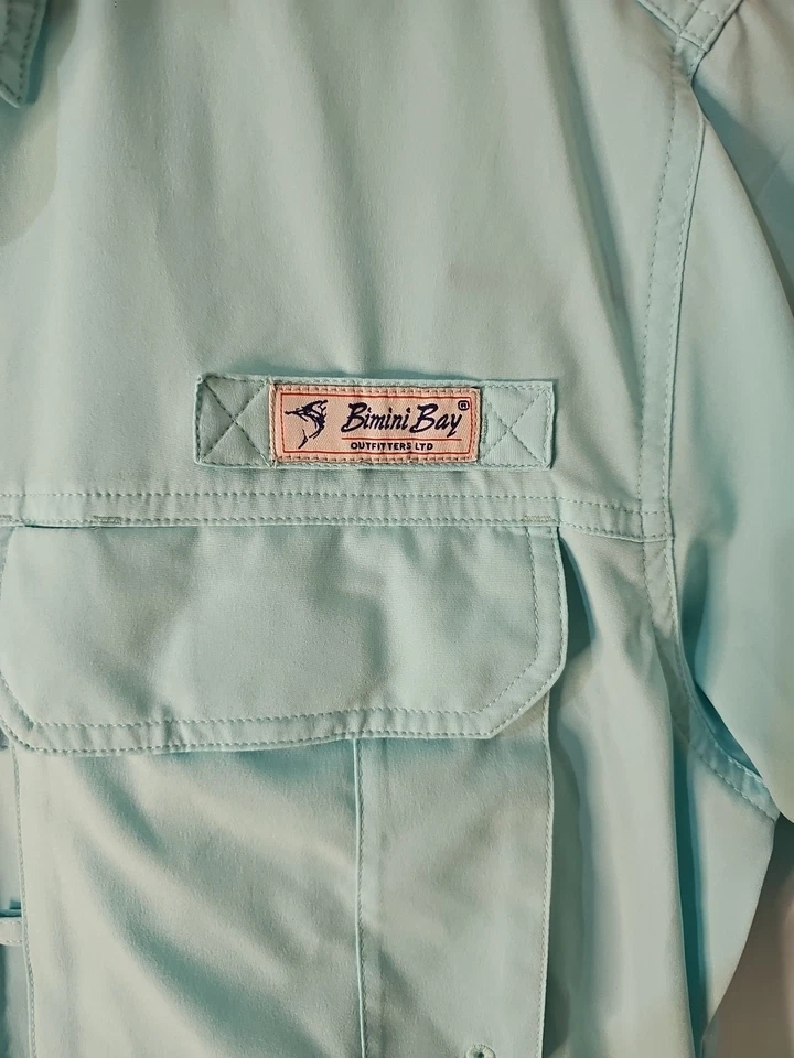 Bimini Bay NEW Mens Fishing Shirt Size Sm Blood Repel UPF 35 Solarguard Aqua LS - Image 4 of 4