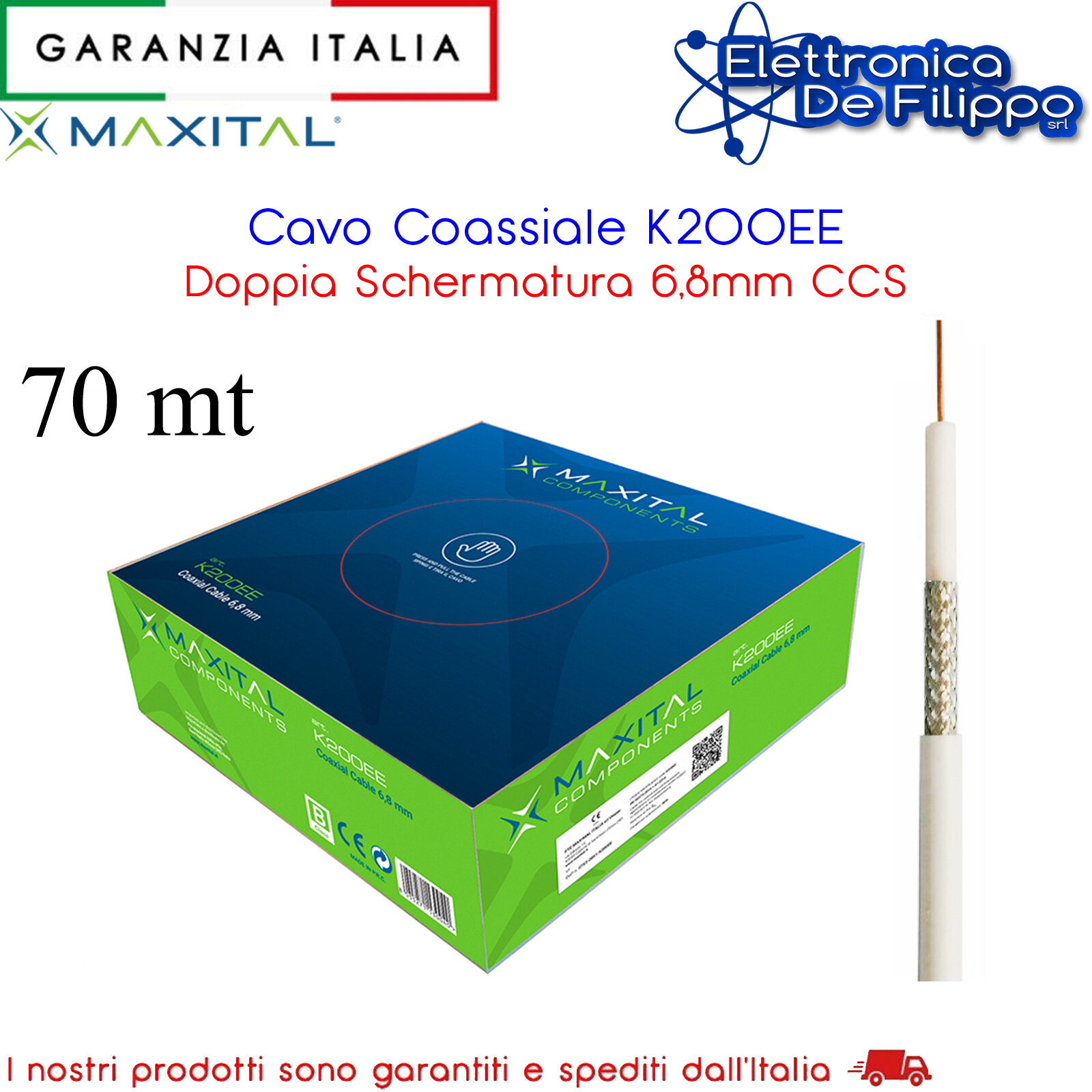 Cavo Coassiale K200EE Doppia Schermatura 6,8mm CCS 70 Metri