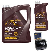 MotoröL Set Mannol Energy Premium 5W-30 6 Liter + ÖLfilter FüR Opel Astra H 1.7
