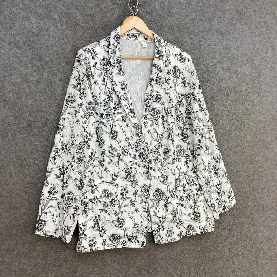 Joie Womens Linen Jacket Size XL Extra Large White Black Floral Button 49112 - Image 2 of 4