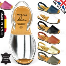 LADIES SANDALS LEATHER SPANISH MENORCAN WHITE GOLD SILVER NAVY TAN SIZES 2.5-8UK