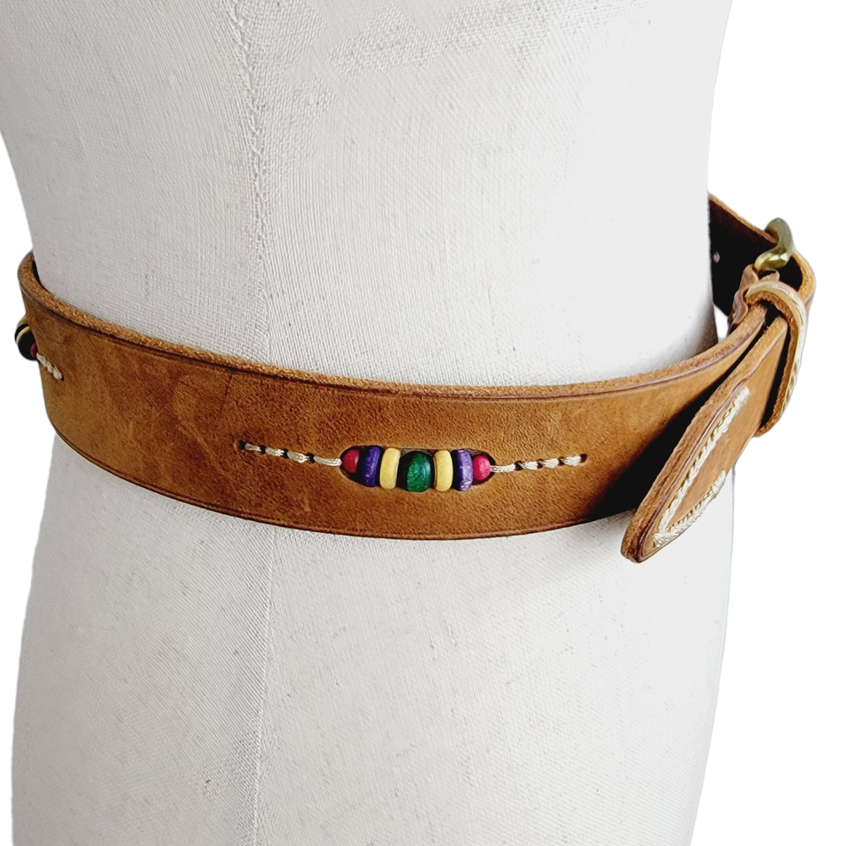GAP Beaded Genuine Leather Embroidered Boho Belts - Size 28  display picture 1
