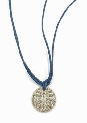 Lia Sophia ''Spotlight'' Cut Crystals Pave Gold Coin Pendant Blue Cord Necklace