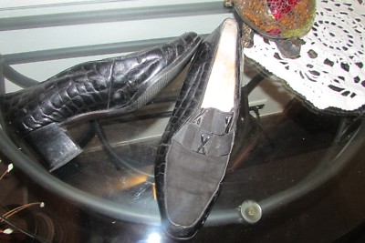DAMENSCHUHE LEDER SCHWARZ KROKO + SAMT - GR. 38
