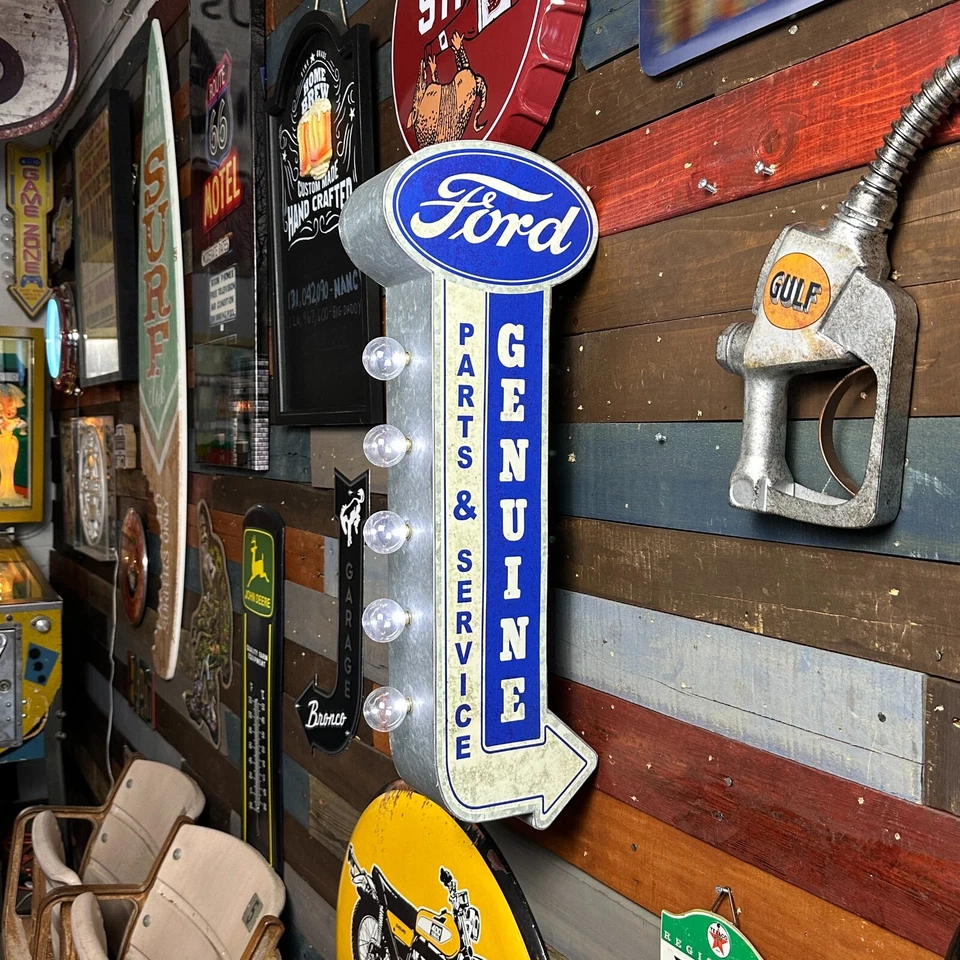 Letrero de carpa LED de 25" de doble cara de piezas y servicios originales Ford diseño vintage Foto 2 de 4