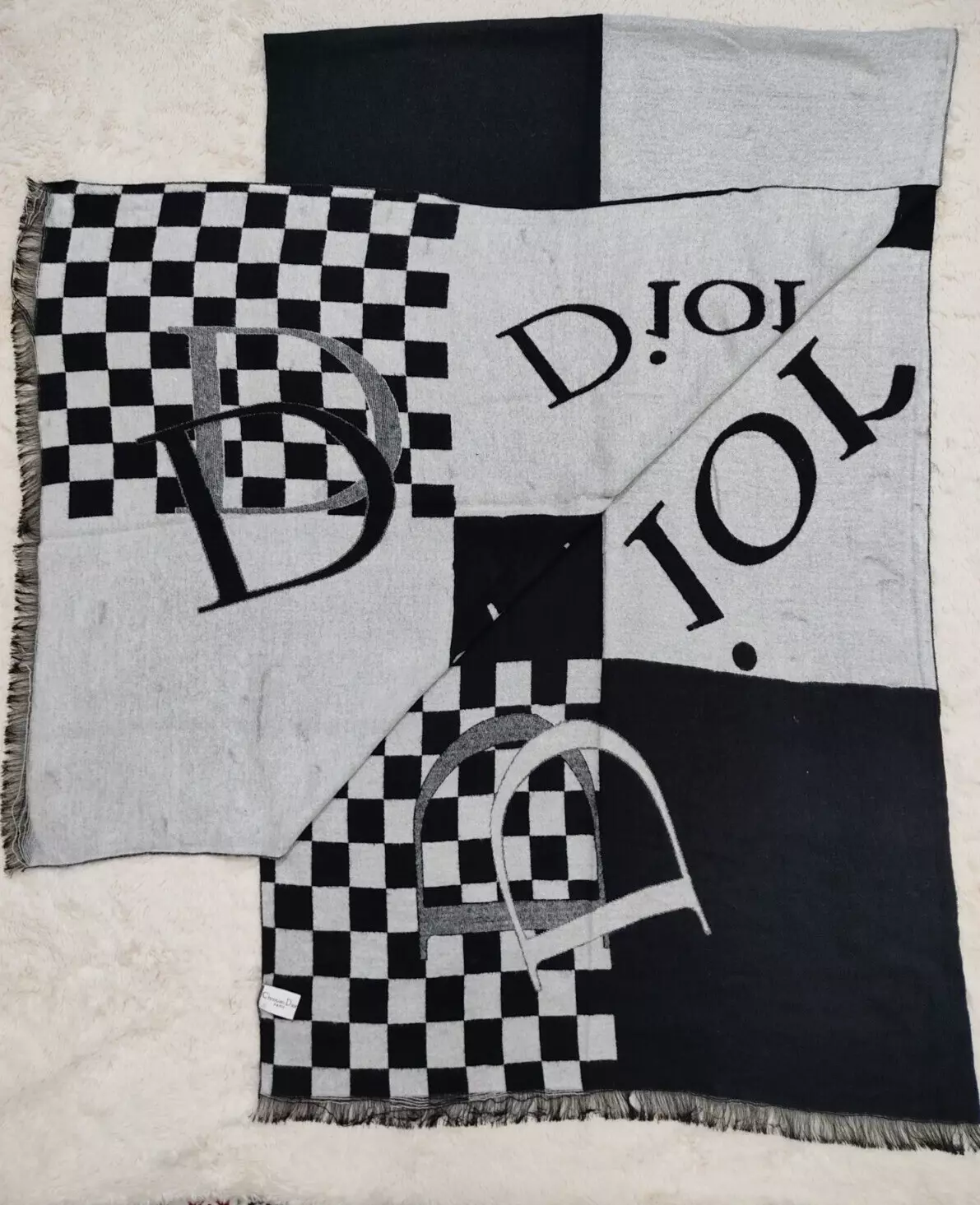 Christian Dior écharpe écharpe étole châle laine cachemire authentique trotteur logo DD Italie
