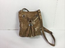 Bueno Croc Print Crossbody Purse Handbag Pocketbook Gold Tan Tassels Pockets