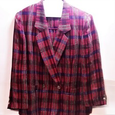 AUTHENTIC BURBERRY RED PLAID BLAZER JACKET LIGHT WEIGHT DOUBLE BREASTED