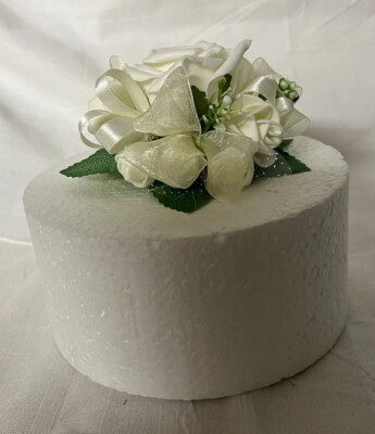 Elfenbein Single Runde Tortenaufleger Hochzeit Blumen Rosen Bänder, Grün Strass